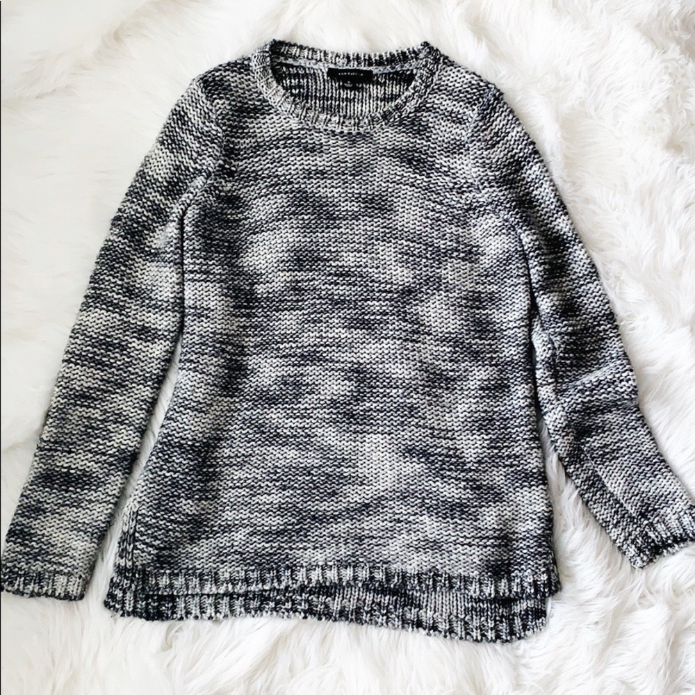 Ann Taylor Gray Marled Textured Knit Slit Sweater